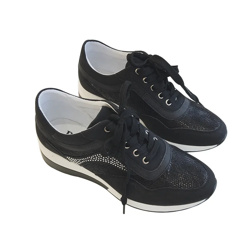 Черный Zapatos de mujer; обувь с текстурой змеиной кожи; женские модные брендовые кроссовки с перекрестной шнуровкой; chaussure; сезон осень; Новинка; женская обувь - Цвет: Черный