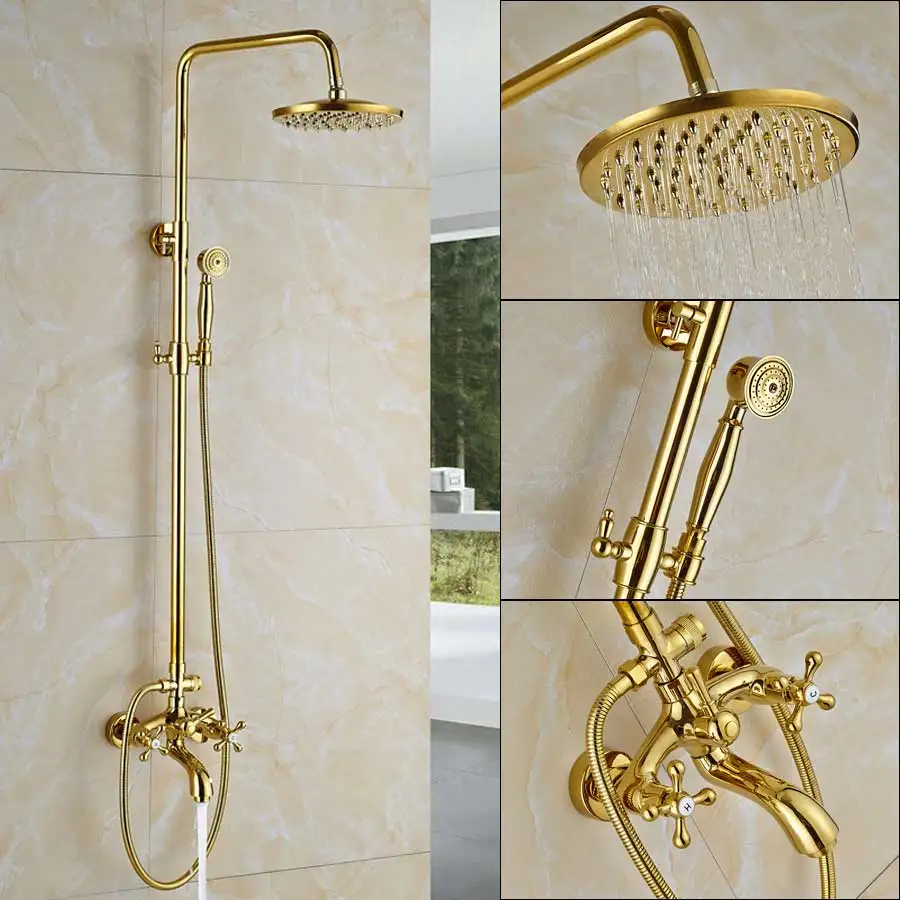 Golden Faucet D Золотой Ванна Душ кран латунный " Насадки для душа смеситель для душа, ванной кран с двойной ручкой смеситель для душа латунь душевая лейка - Цвет: Golden Faucet D