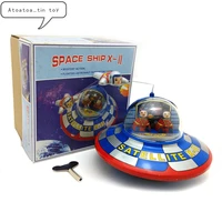 vintage retro space ship tin toys classic clockwork wind up satellite tin toy for adult kids collectible gift