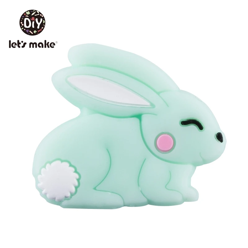 mint rabbit Силиконовые Бусины, 3 шт, животные, Мультяшные формы, BPA бесплатно, силиконовые бусины для детей, качество еды, Прорезыватель для зубов, крошечные стержни, Детские Прорезыватели - Цвет: mint rabbit