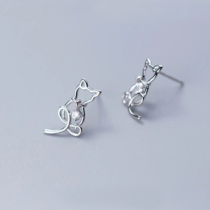 

MloveAcc 925 Sterling Silver Cute Hollow Cat Stud Earrings for Women sterling-silver-jewelry Small Ear Studs