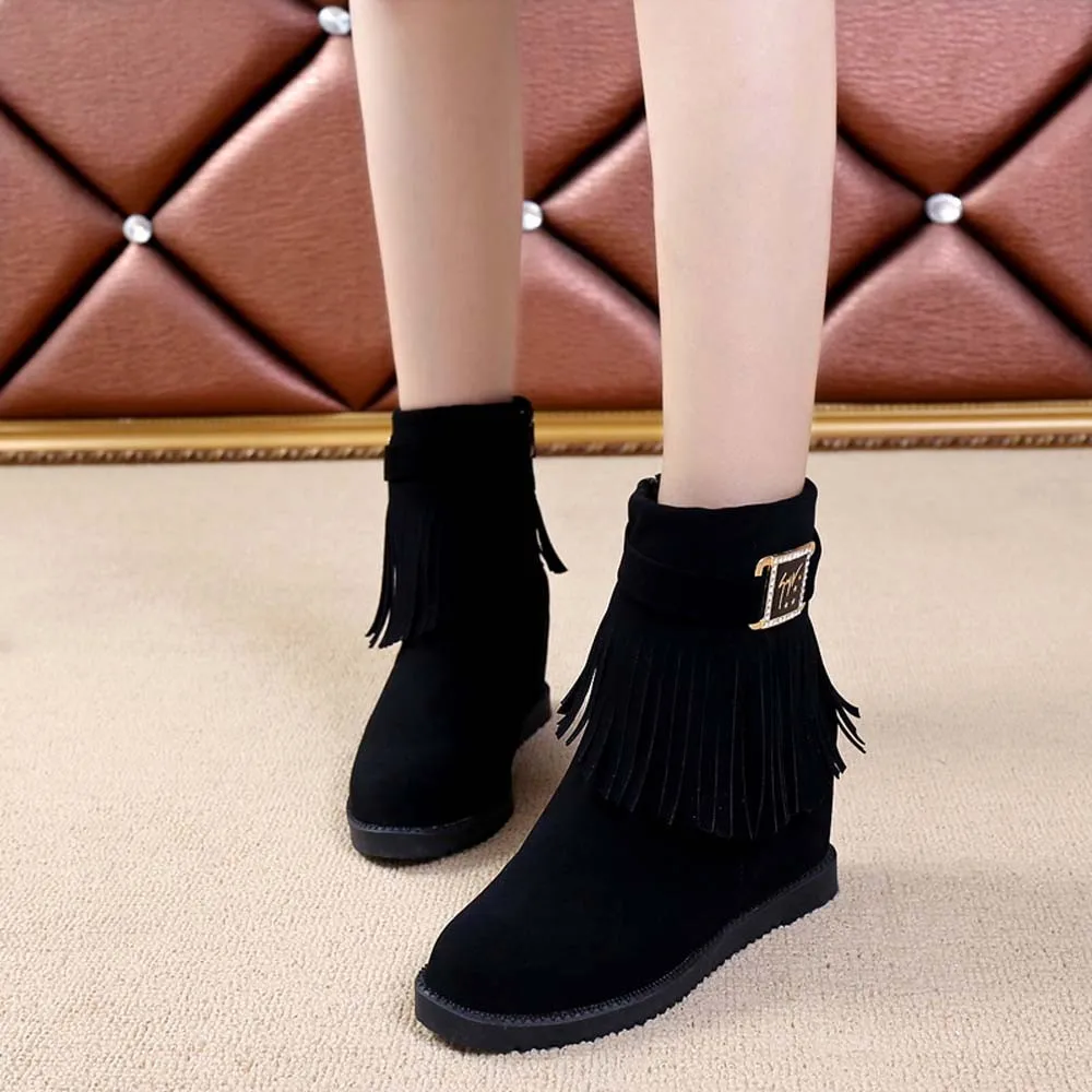 Женские ботинки Ботинки Martin с бахромой Плюшевые средней высоты ремешком и