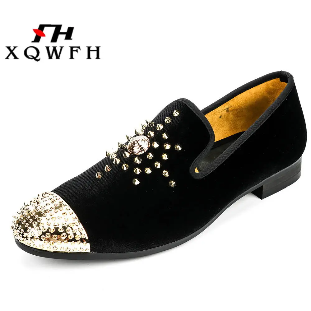 Мужские повседневные туфли бархатные лоферы с золотым носком Роскошные