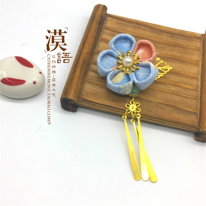 Hand Made Hairpin Cotton Cloth Hair Clip Cherry Barrettes Japanese Style Anime Cosplay Custom Accessories Kimono Fan | Тематическая
