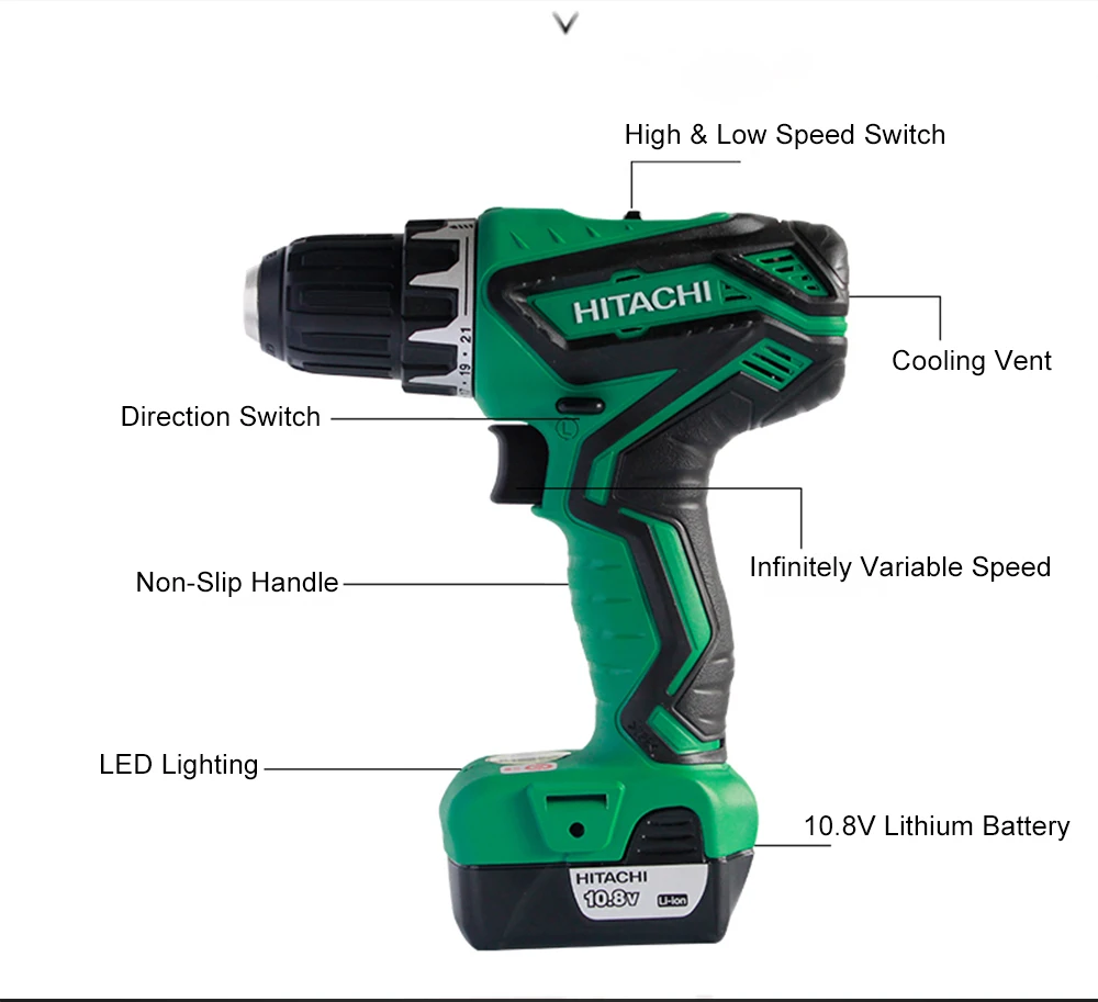 Japan Hitachi Electric Hand Drill DS10DAL Multifunction Screw Driver Electrical Tools Charging Household 10.8V 36N.m | Инструменты