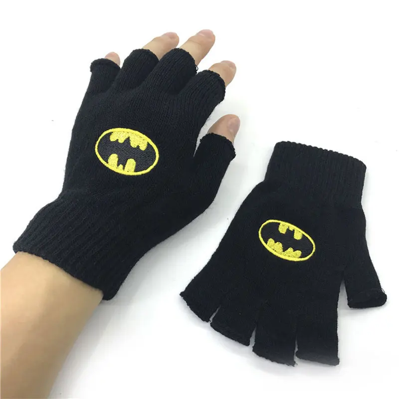 Batman Mark Тренд унисекс перчатки без пальцев Аниме Бэтмен трикотажные перчатки из хлопка половина пальца зимние теплые рукавицы Хэллоуин косплей варежки - Цвет: Batman Mark