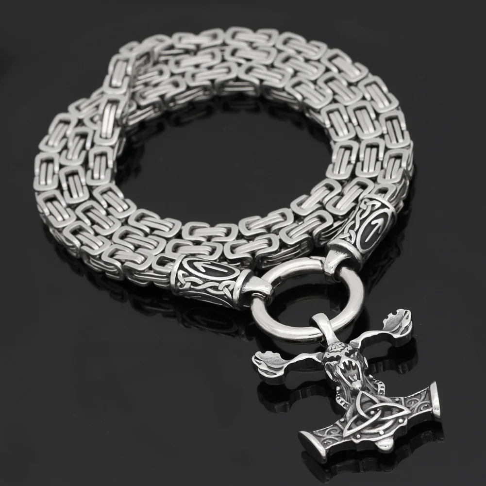 Nordic viking rune with knot thor hammer Talisman MJOLNIR pendant necklace stainless steel -king chain valknut gift bag |