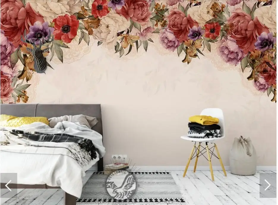 Скандинавская красная Цветочная настенная бумага HD печать фото настенные фрески