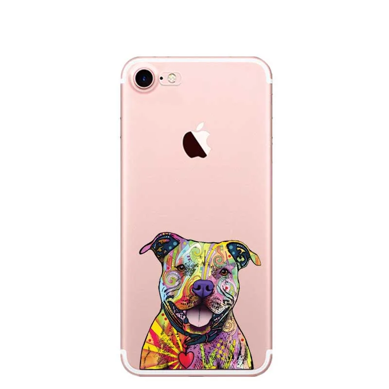Art PitBull тату дизайн собака лицо прозрачный мягкий ТПУ чехол для телефона iPhone 5 5S SE 6 6 S Plus 7 XR XS Max 8 8 Plus X 10 чехол