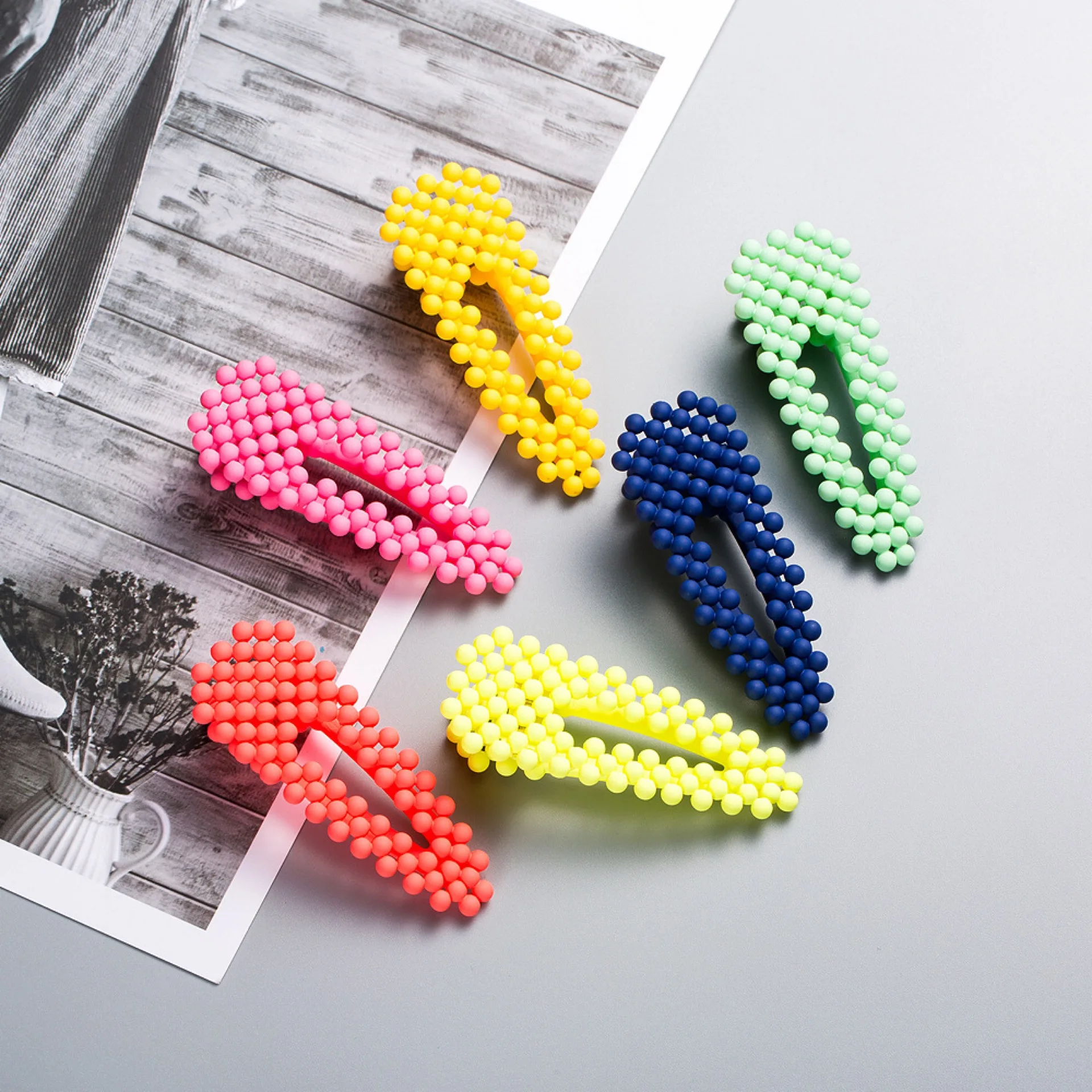 Ins/Корейская заколка для волос с семью цветными жемчужинами девочек модные и