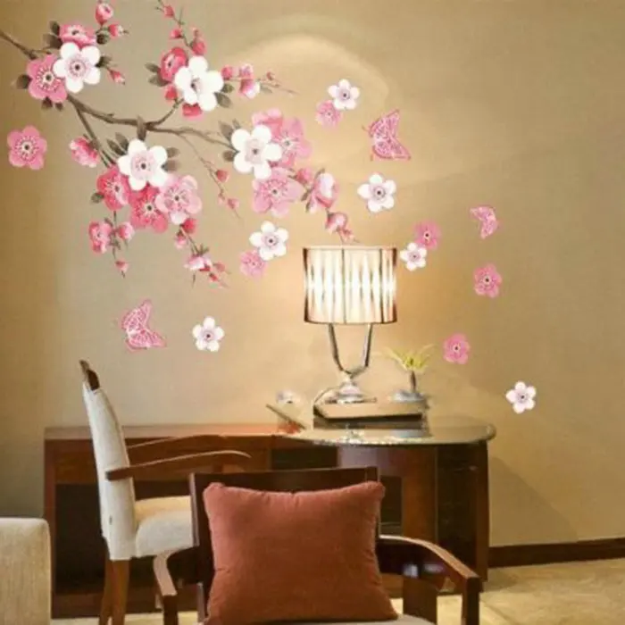 Сакура Цветок Съемный Наклейки Прозрачный Плакат Обои Стикер Стены Home Decor