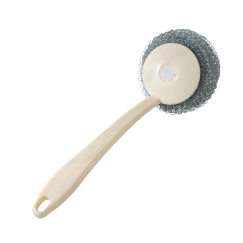 

New Utility Stainless Steel Wire Ball Brush with Long Handle Cleaning Brush for Kitchen Hanging Strong Cleaning pan Tools
