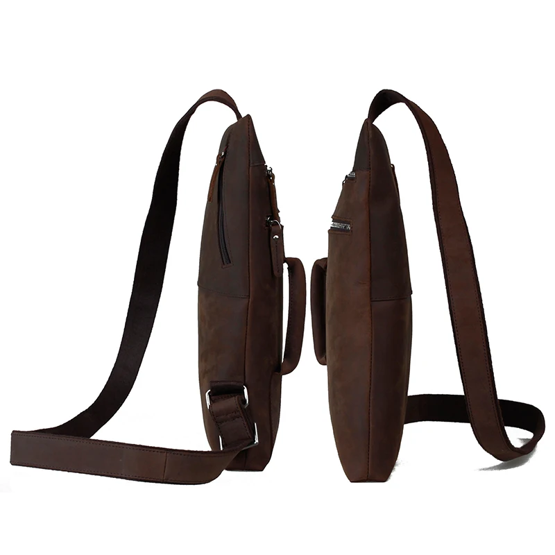 

Cross Body Chest Bag Crazy Horse Leather Men Vintage Chest Packs Bags Zipper Shoulder man vintage genuine leather bag