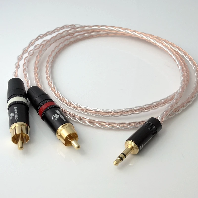 1 5 м 1/8 3 мм до 2 RCA штекер 8 ядер Litz оплетка PCOCC Гибридный посеребренный кабель HIFI