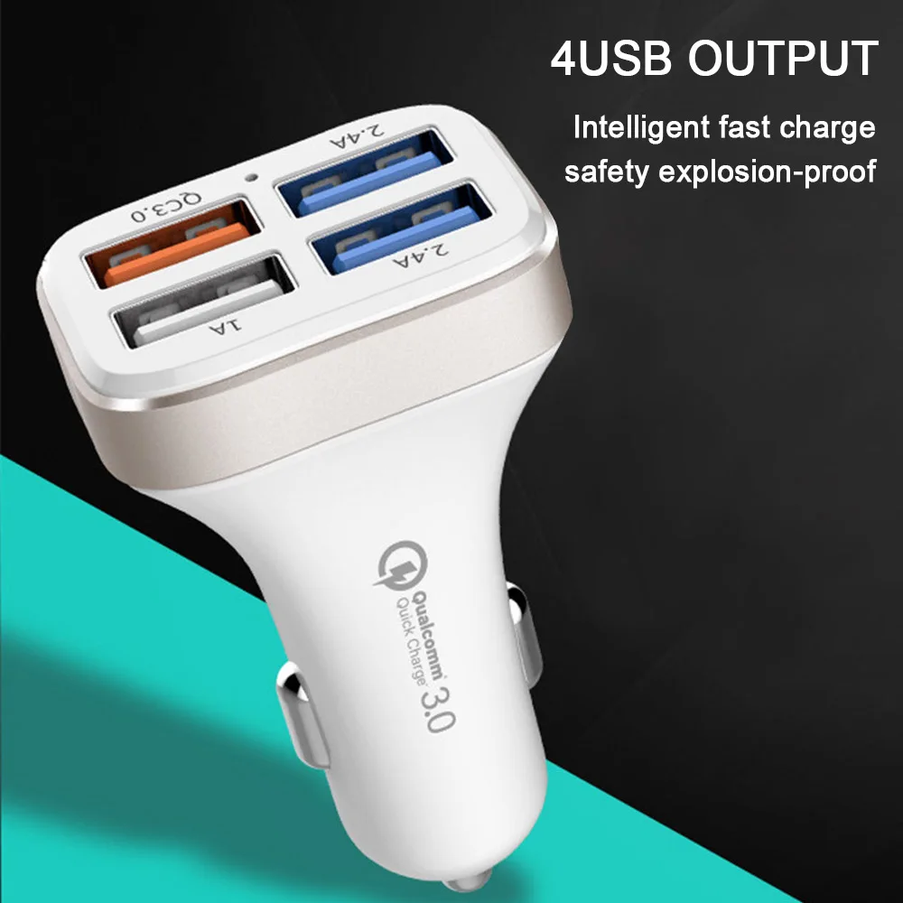 4 USB порта автомобильное зарядное устройство 2.4A QC3.0 Быстрая Зарядка адаптер для