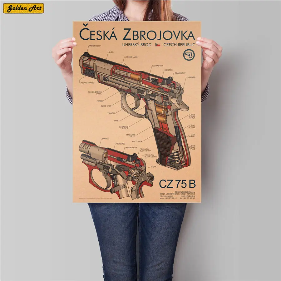 Черный Ружья диаграмма пистолет диаграмма рисунок Винтаж крафт-бумага Плакат Бар Кафе печать украшение дома Наклейка на стену живопись 45,5x31,5 см - Цвет: Черный