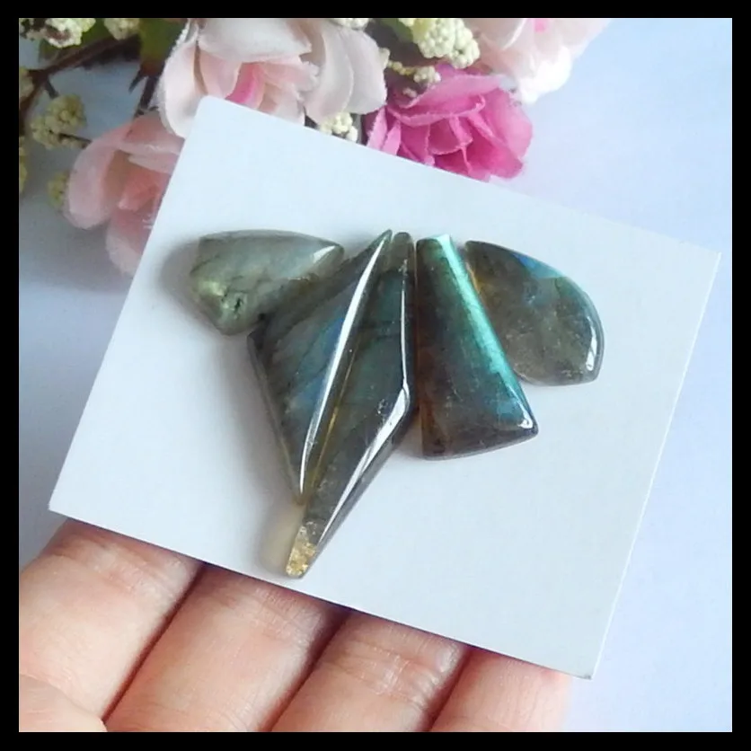 5 PCS Of Natural Labradorite Gemstone Cabochons 43x9x6mm 19x13x6mm 13.1g | Украшения и аксессуары