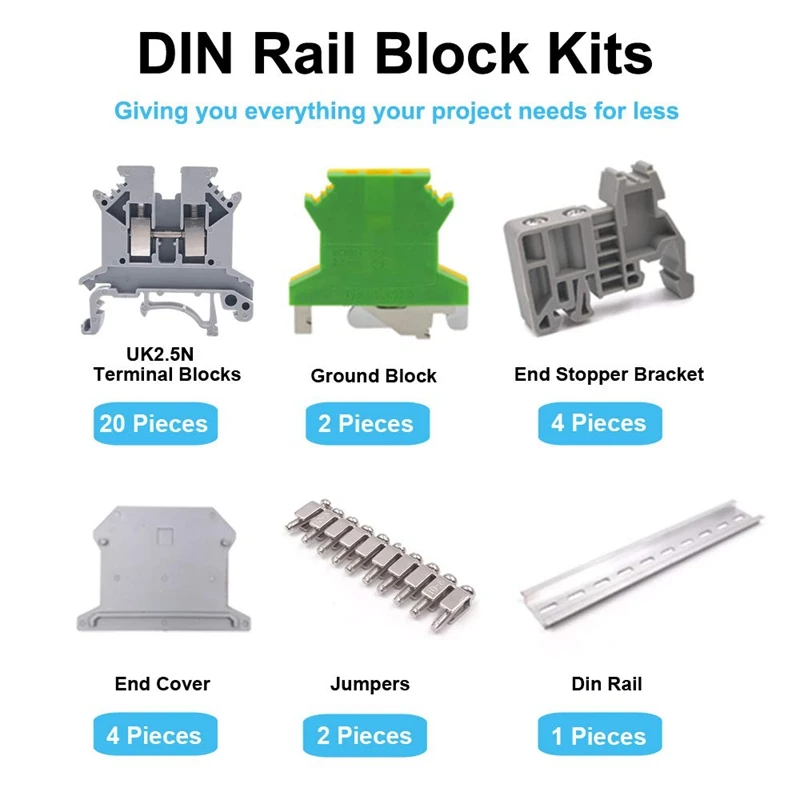 Клеммные блоки Din Rail комплект Uk 2.5N 12 Awg клеммные наземные фиксирующий мост