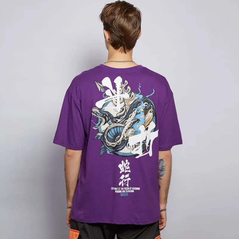 Purple GONTHWID, летние футболки Harajuku с принтом питона, уличная одежда для мужчин и женщин, хип-хоп стиль, повседневные футболки с коротким рукавом, модные мужские футболки - Цвет: Purple