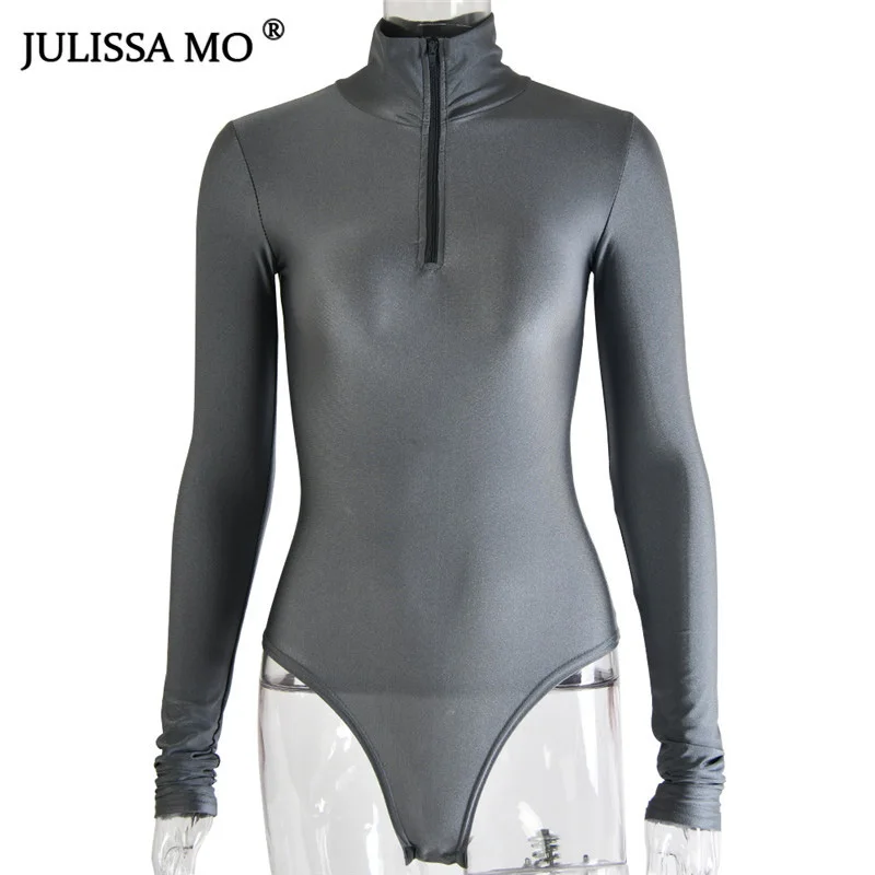 Julissa mo, водолазка, длинный рукав, сексуальный боди, женский комбинезон, белый, Повседневный, на молнии, обтягивающий комбинезон,, весна, новинка, Femme Body