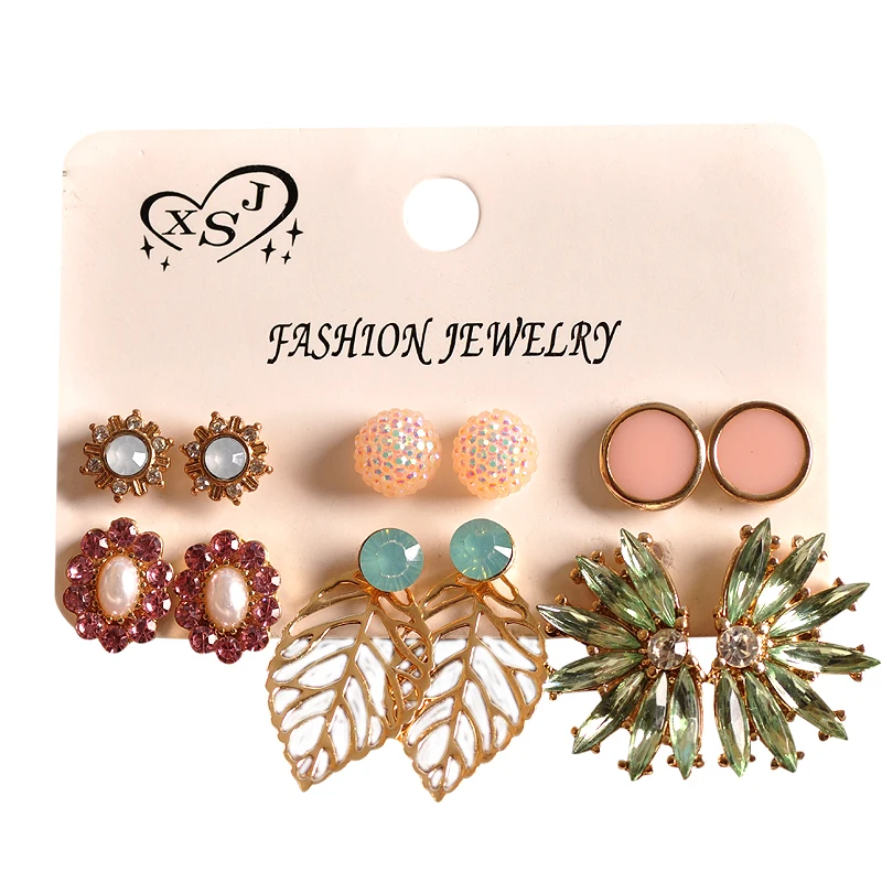New fashion women accessories wholesale girls party Pearl ear studs gorgeous mix-and-match 6 pairs /set earrings Christmas gifts | Украшения