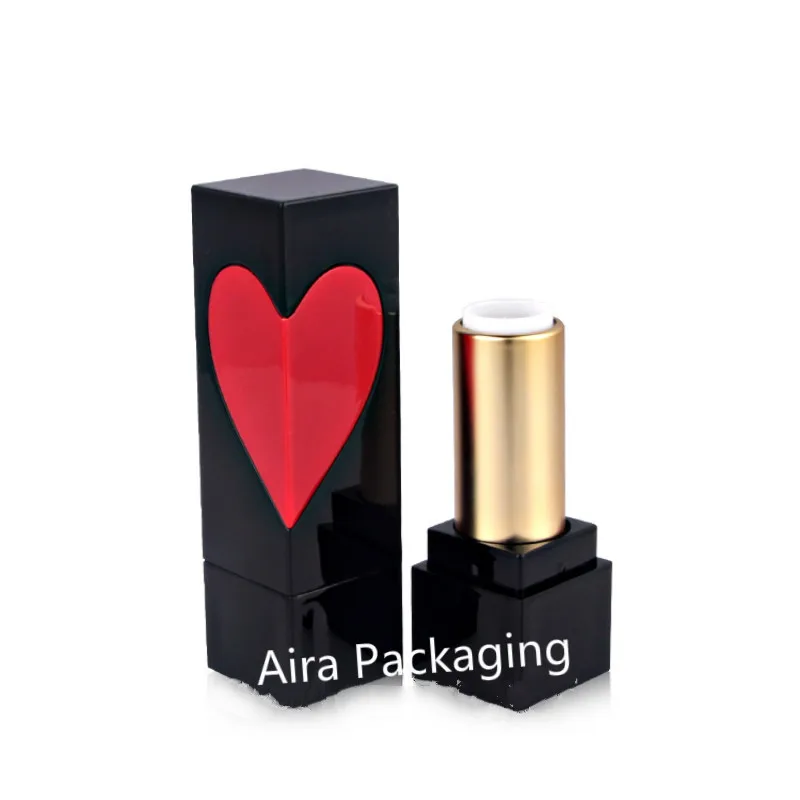 12 1 мм пустой красный бальзам для губ с сердечком Упаковочная бутылка черная