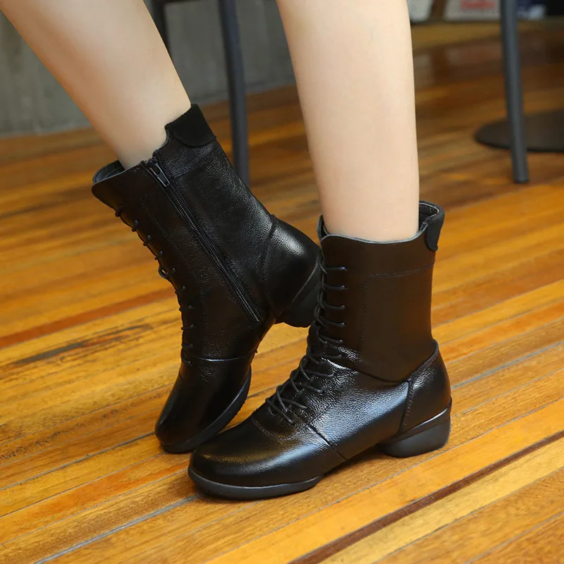 Спортивная обувь Кожаные ботинки для танцев Ботинки на квадратном каблуке
