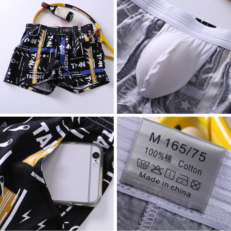 Новинка, Брендовые мужские боксеры, 3D принт, хлопок, 3XL, трусы для дома, для сна, мужские свободные боксеры