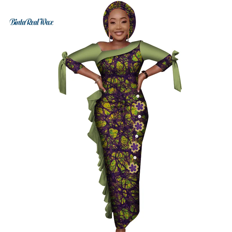 Африканские платья для женщин с принтом на бретельках бантом Длинные базин