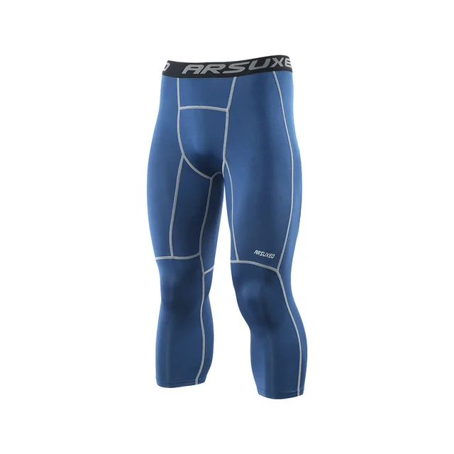 Blue ARSUXEO мужские компрессионные штаны, колготки для бега, леггинсы, камуфляжные дышащие спортивные штаны для йоги, бега, тренировок, спортивная одежда - Цвет: Blue