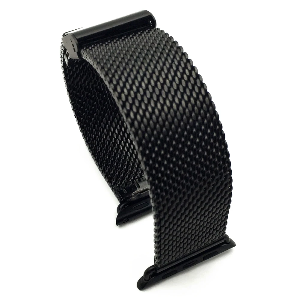 Черный Milanese Loop 316L нержавеющая сталь Ремешок из искусственной кожи ремешок для Apple iWatch 42 мм 38 40 44