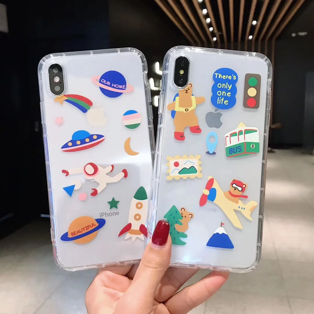 Корейский как стикер мультяшка милый кролик влюбленных чехол для iPhone X XS MAX XR 6 6s 7 8