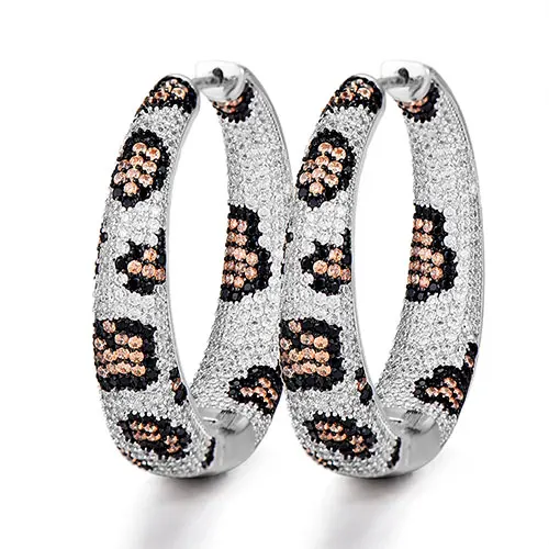 Silver Leopard GODKI Роскошные леопардовые массивные большие серьги-кольца для женщин Свадебные с кубическим цирконом CZ Дубай Свадебные Круглые круглые серьги-кольца - Окраска металла: Silver Leopard