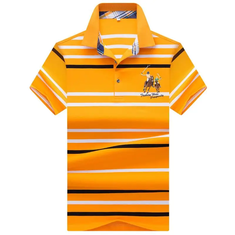 Grand Hommes Broderie Полосатое поло Chemises Slim Fit с отложным воротником Col Raye Polo Chemises Hommes Nouveau Coton поло для мужчины