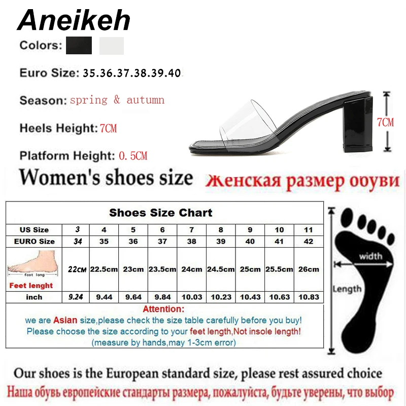 Aneikeh/Новинка г.; Летние прозрачные женские шлепанцы для отдыха из ПВХ; повседневные туфли на высоком квадратном каблуке с открытым носком; цвет черный, белый; Размер 39