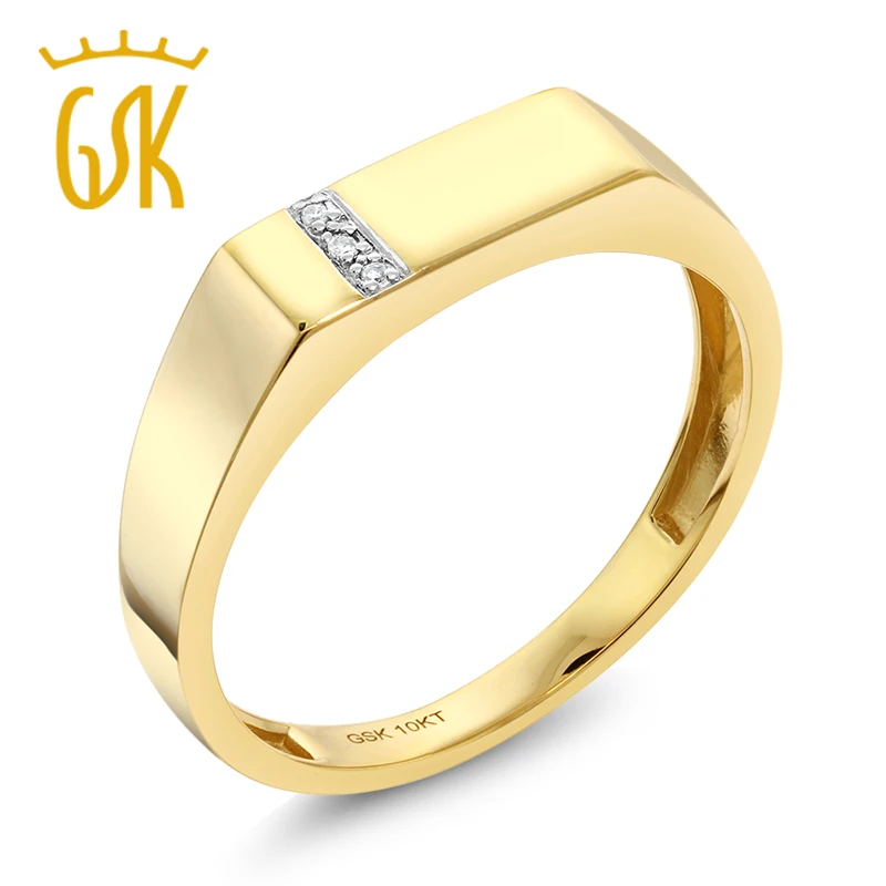 Ювелирные изделия с бриллиантами GemStoneKing, 10 к, твердое желтое золото, мужские 0,08 Cttw, натуральный белый бриллиант, обручальное юбилейное кольцо