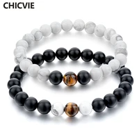 chicvie vintage natural whiteblack stone cuff bracelet bangles for women tiger eye beads lovers mens jewelry bracelet sbr160308