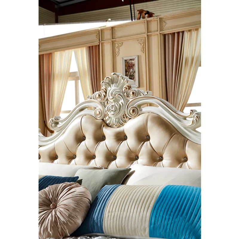 Роскошная итальянская новейшая модель антикварная кожаная кровать украшение