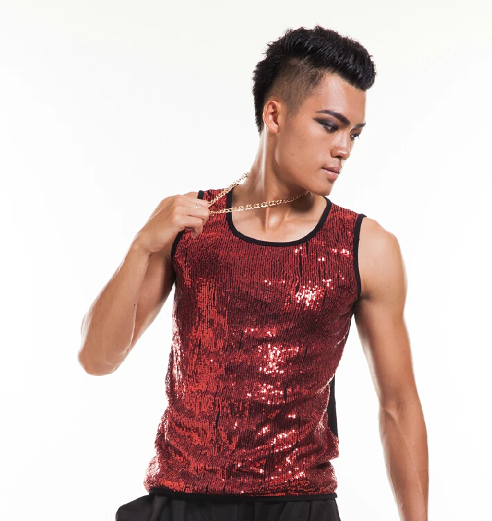 

M-3xl ! 2021 Men's Brand Stage Bar Nightclub Male Singer Ds Super Dense Red Sequined Vest Fashion Costumes Tank Clothing Coat