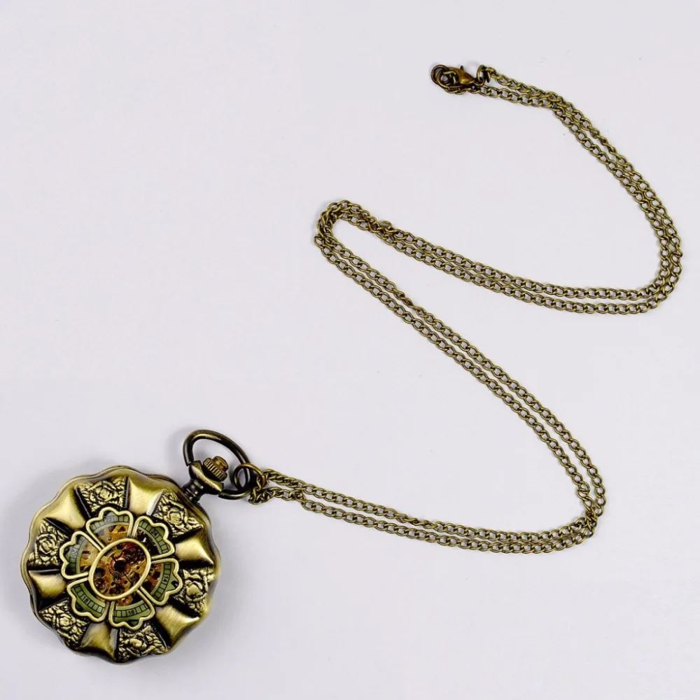 New Arrival 2016 Retro Pocket Watches Lotus Design Golden Bronze Case Analog Numbers Dial DIsplay Mechanical Fob | Наручные часы