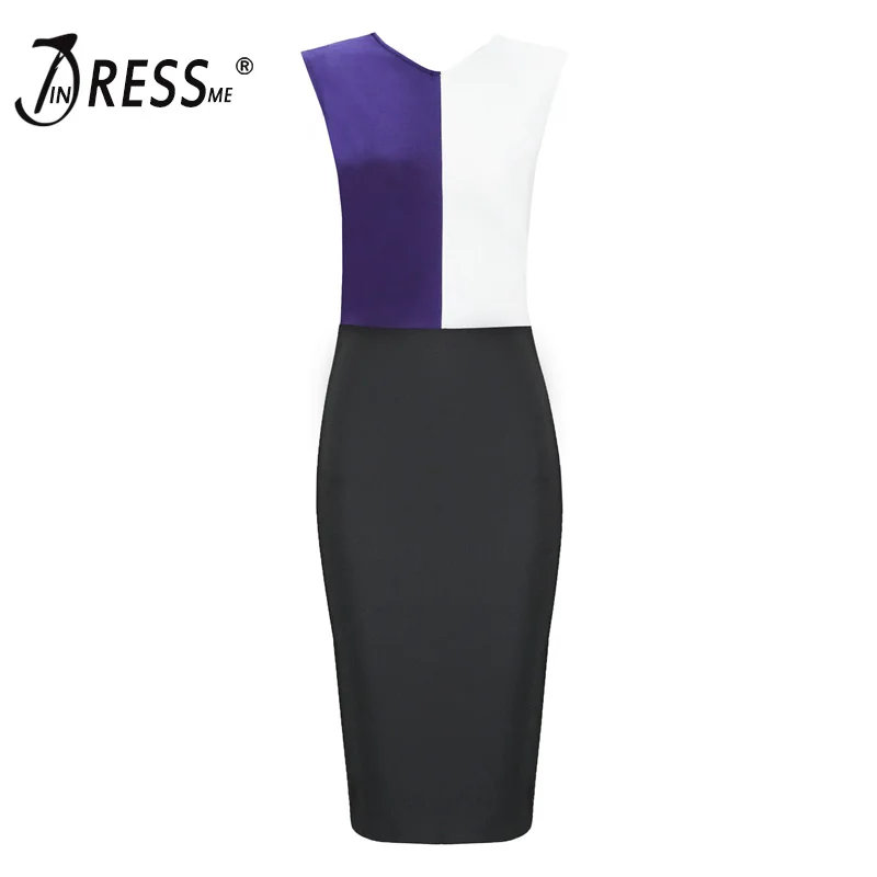 Модное облегающее женское офисное платье INDRESSME с круглым вырезом однотонное