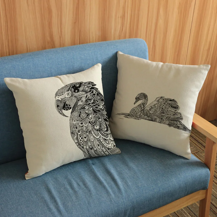 Eagle Pillows Home Decor Black Sketch Tatoo Stylish Birds Nightowl Hawk Swan Cushion Cover High Quality Sofa Pillow Case 45x45cm | Дом и сад