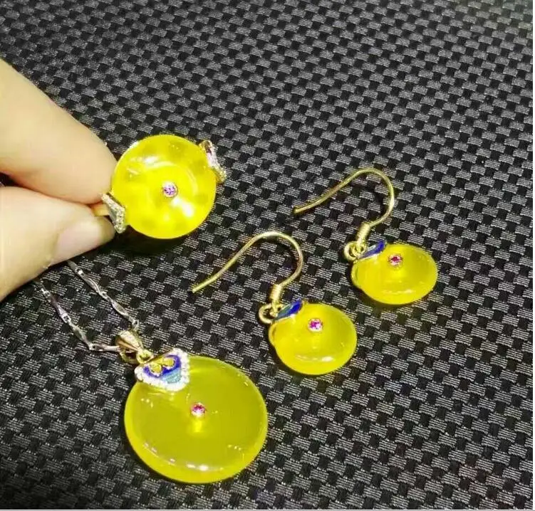 Серьги из натурального желтого халцедона зеленого цвета кольца ювелирные наборы