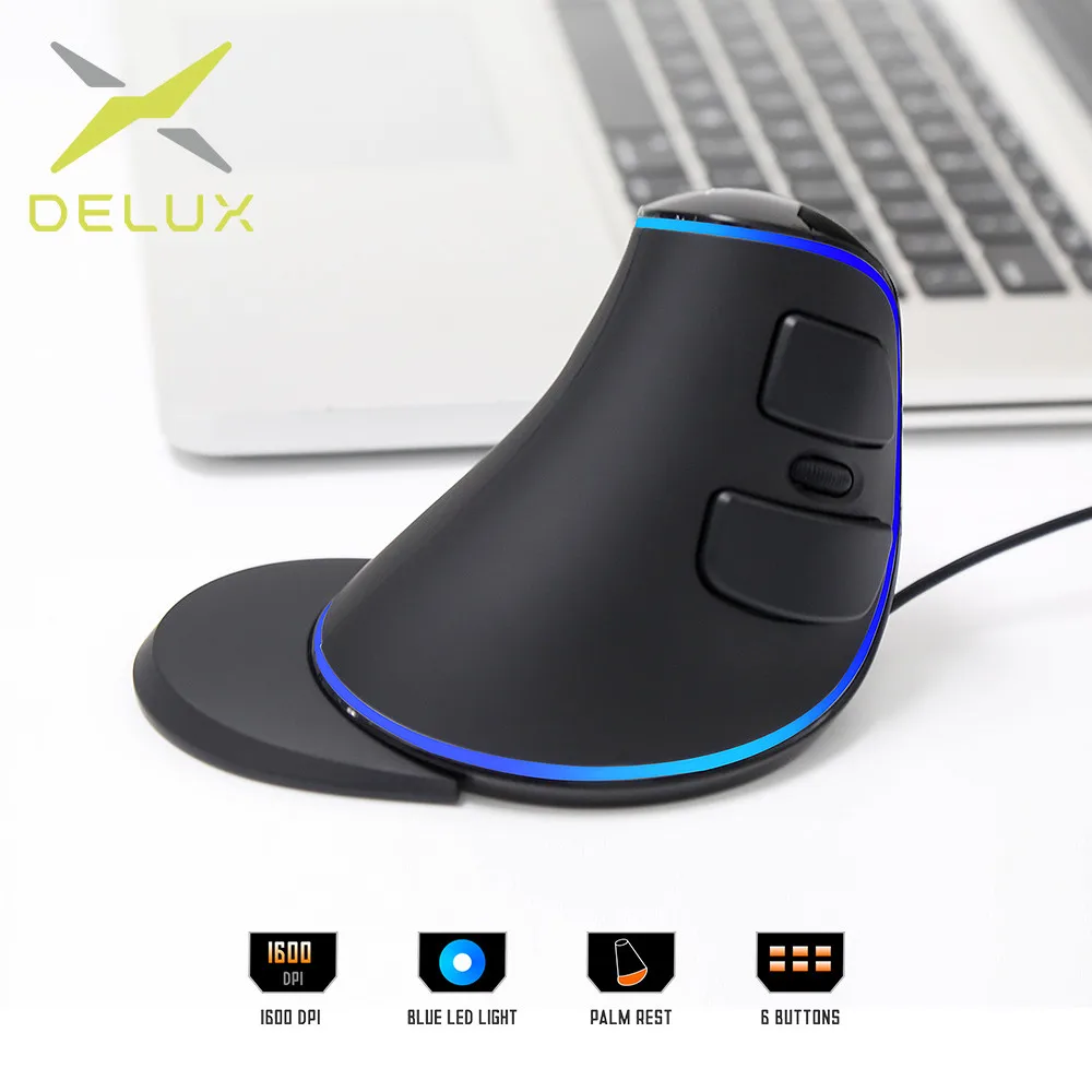 M618Plus wireless Delux M618 Plus эргономичная Вертикальная беспроводная мышь dpi 1600 6 функций Кнопки Оптические мыши со съемной подставкой для рук для компьютера - Цвет: M618Plus wireless