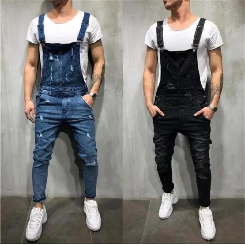 2019New Весенняя мода Для мужчин ползунки рваные джинсы Street Distressed Denim Комбинезон для