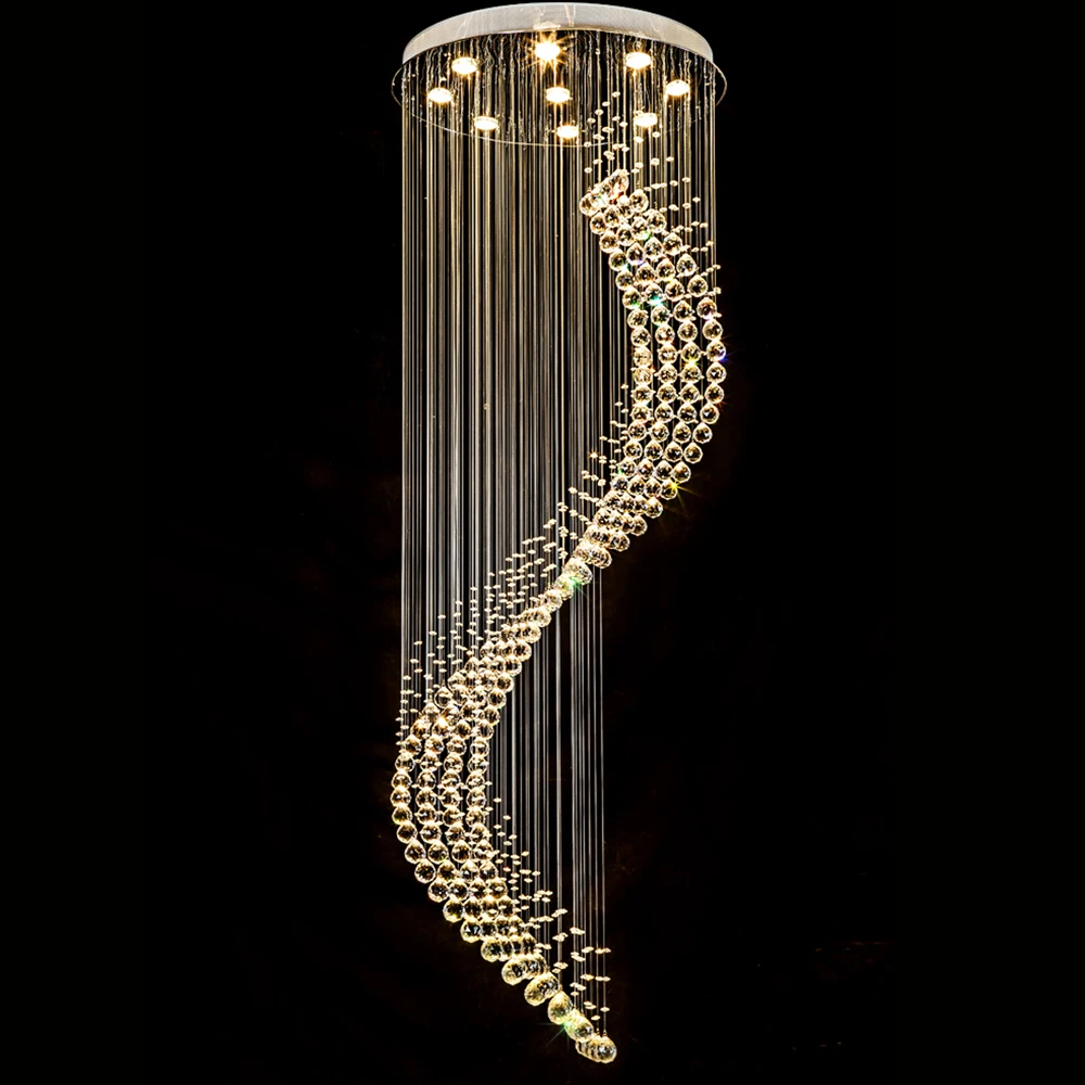 Online Modern LED Uzun Spiral Kristal Merdiven Avizeler Lüks Restoran Asılı Aydınlatma Armatürleri Dükkanı ışık