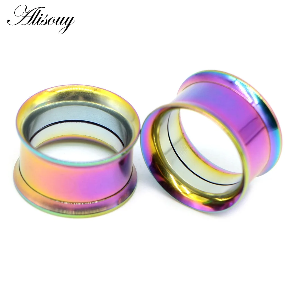 Colorful Alisouy 2 шт. хирургический стальной винт ушной туннель заглушки анодированный туннель с двумя расширяющимися концами полые Плаги для ушей калибр, Ювелирное Украшение для тела 2-30 мм - Окраска металла: Colorful