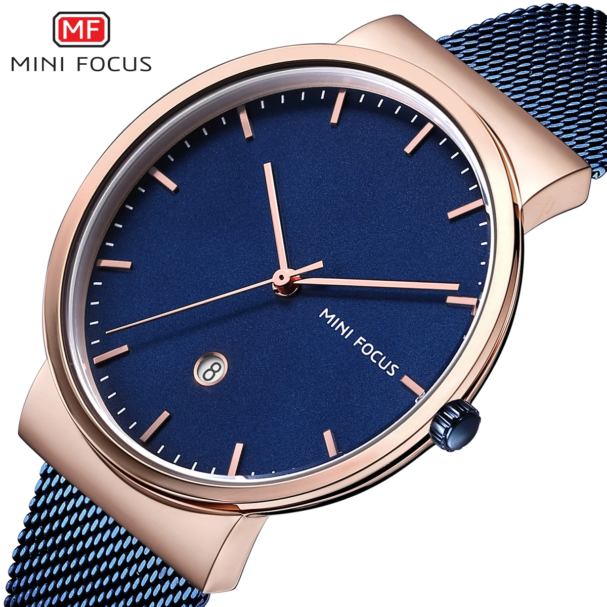 

MINI FOCUS 2019 Fashion Minimalist Quartz Mens Watches Top Brand Luxury Ultra Thin Mesh Strap Date Blue Dial Urban Modern Clock