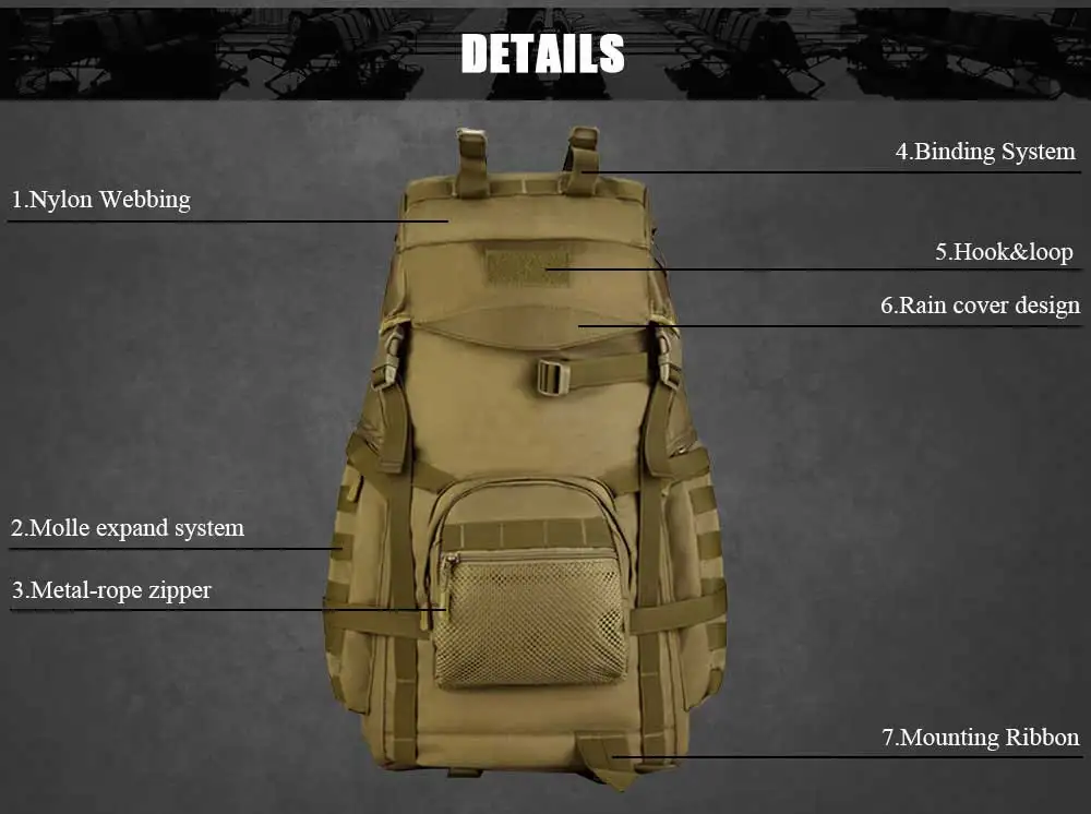 60L Molle большой емкости мужской военный тактический рюкзак женский водонепроницаемый походный рюкзак рюкзаки армейская сумка G120