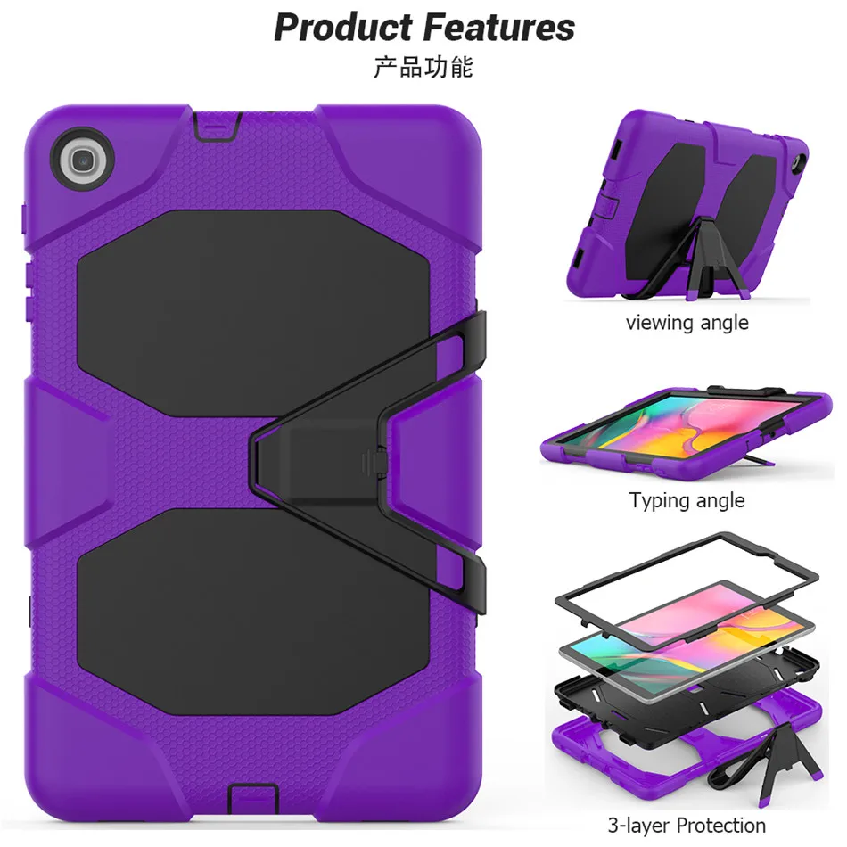 Фиолетовый For Samsung Galaxy Tab A 10.1 T510 T515 SM-T510 Tablet Shockproof Hard case Military Heavy Duty Silicone Rugged Stand Cover - Цвет: Фиолетовый